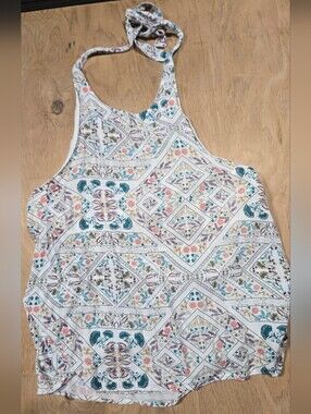 Roxy White Tank Top with Teal, Coral, Purple Floral Print